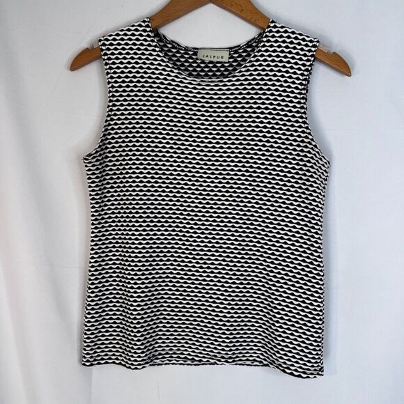 Jaipur Black and White Busy Maximal Psychedelic Print Sleeveless Tank Size MD - Picture 7 of 7